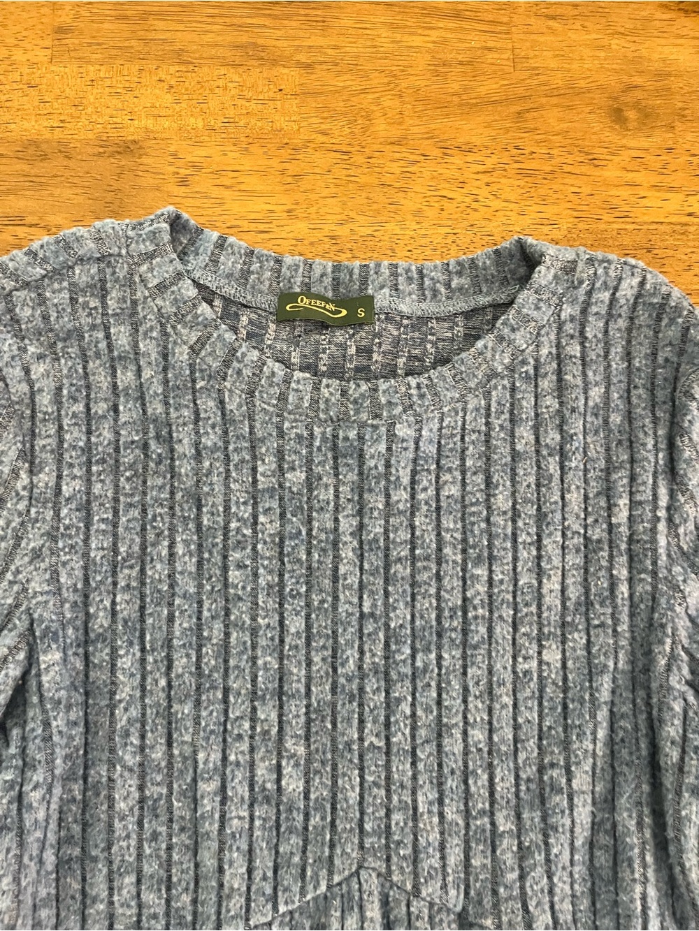 Long Sleeve Ribbed Knit Dress Blue A-Line Round Neckline Sweater Dress Small - Picture 2 of 6